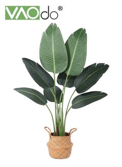 VAOdo Artificial Plants 120CM Artificial Bird of Paradise Plant in Pot Tall Fake Tree with Woven Basket Realistic Faux Palm Tree 8 Trunks Silk Plants for Modern Home Décor Indoor Outdoor Office  - Image 1