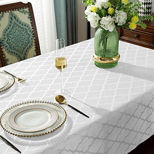SASTYBALE Jacquard Tablecloth Flower Patterns Polyester Table Cloth Spill Proof Wrinkle Resistant Table Cover for Kitchen Dining Tabletop (White, Rectangle/Oblong, 60" x 102" (8-10 Seats)) - Image 4