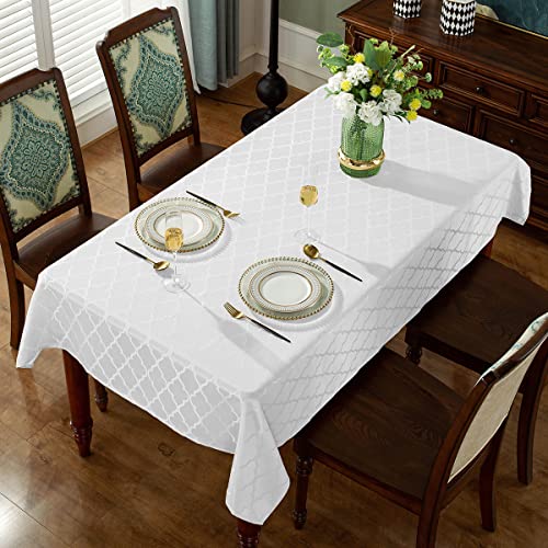 SASTYBALE Jacquard Tablecloth Flower Patterns Polyester Table Cloth Spill Proof Wrinkle Resistant Table Cover for Kitchen Dining Tabletop (White, Rectangle/Oblong, 60" x 102" (8-10 Seats)) - Image 3