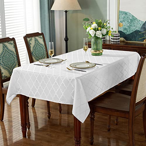 SASTYBALE Jacquard Tablecloth Flower Patterns Polyester Table Cloth Spill Proof Wrinkle Resistant Table Cover for Kitchen Dining Tabletop (White, Rectangle/Oblong, 60" x 102" (8-10 Seats)) - Image 2