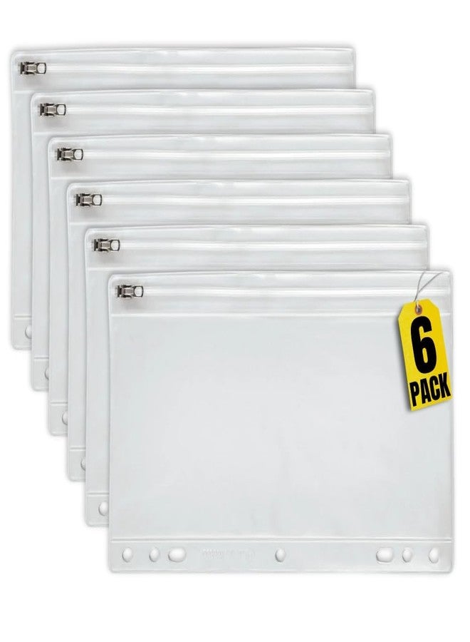 1IntheOffice Clear Pencil Pouch for 3 Ring Binder, Ring Binder Pockets with Zipper, Vinyl, 6 Pack - Image 1