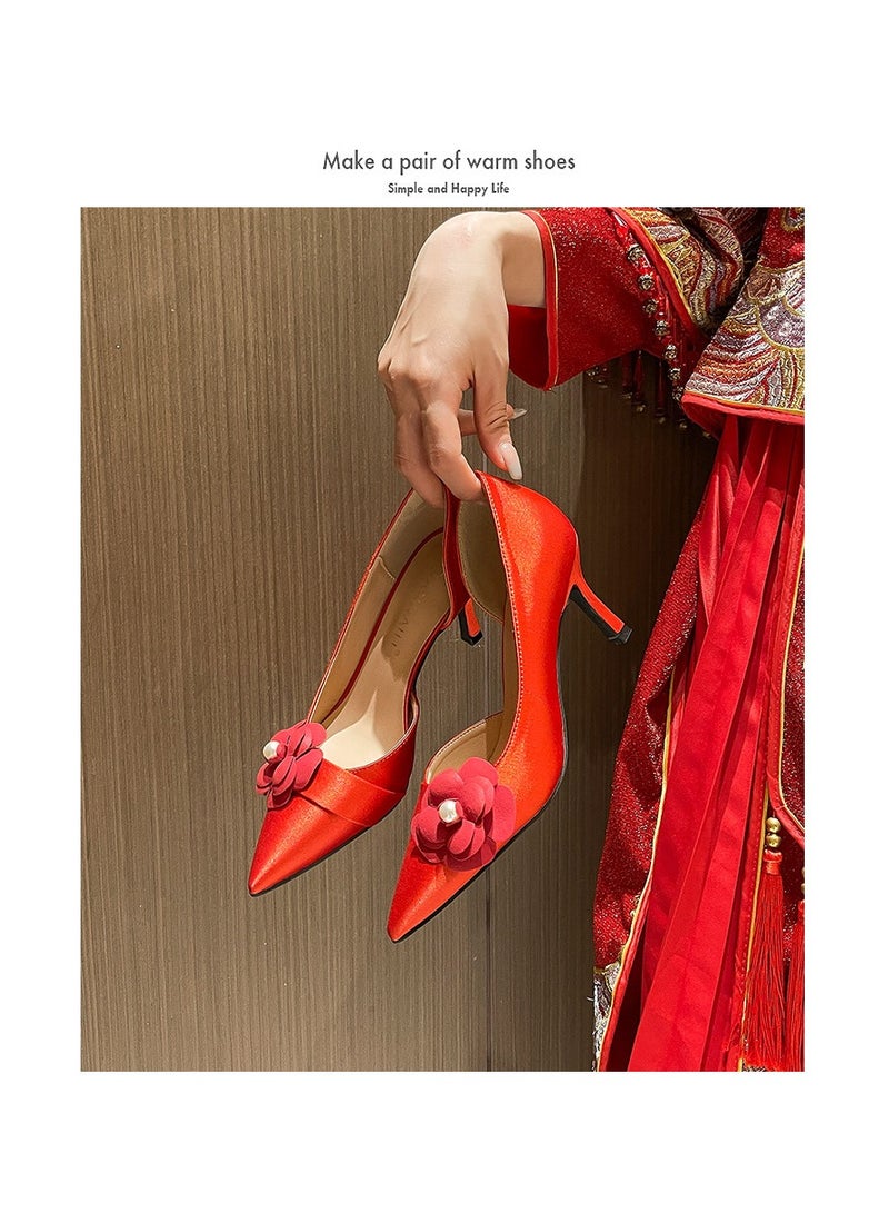 KUYING New Camellia White Slim Heel Sandals - Image 1