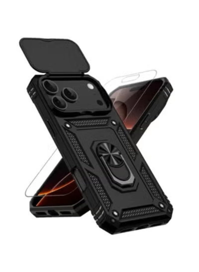 HPMY iPhone 17 pro max Case with Kickstand & Camera Cover, Military Grade Shockproof Heavy Duty Protective Magnetic Case for iPhone 17 pro max,Compatible with Apple 17 Pro Max(Black) - Image 1