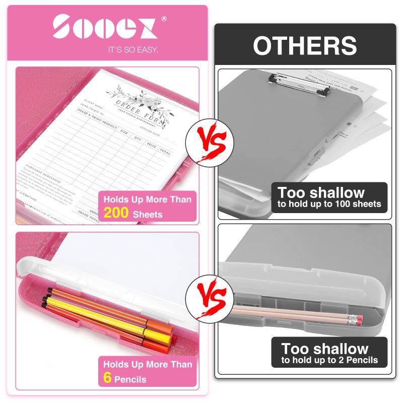 Sooez Glitter Clipboard with Storage, High Capacity Clip Boards 8.5x11 with Pen Holder, Cute Clipboards with Low Profile Clip, Sparkle Plastic Organizer Case Box for Women & Kids, Side Opening - Image 2