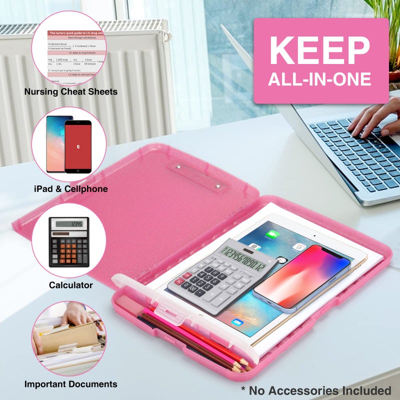Sooez Glitter Clipboard with Storage, High Capacity Clip Boards 8.5x11 with Pen Holder, Cute Clipboards with Low Profile Clip, Sparkle Plastic Organizer Case Box for Women & Kids, Side Opening - Image 4