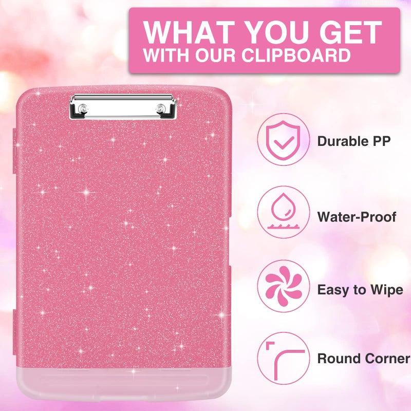 Sooez Glitter Clipboard with Storage, High Capacity Clip Boards 8.5x11 with Pen Holder, Cute Clipboards with Low Profile Clip, Sparkle Plastic Organizer Case Box for Women & Kids, Side Opening - Image 3