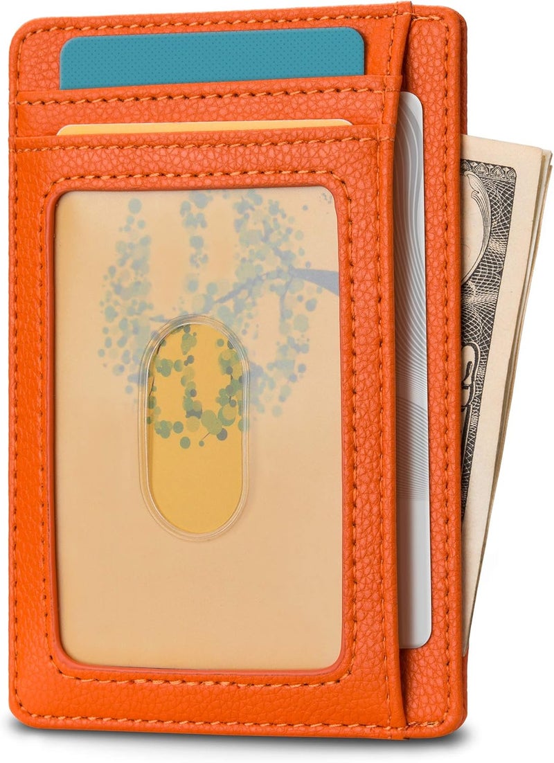 Buffway Slim Minimalist Front Pocket RFID Blocking Leather Wallets for Men and Women - Lichee Orange - Image 2