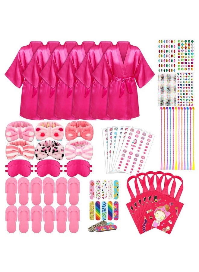 Newcotte 72 Pcs Kids Spa Party Supplies For Girls Robes Headbands Slippers Spa Accessories For Birthday Spa Party, 6 Sets(12 Yards)  - Image 1