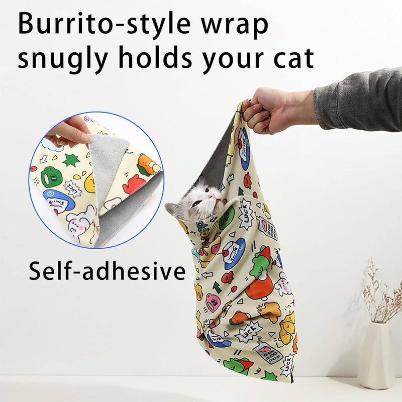 Cyhdddr Cat Wrap for Cutting Nails, Self-Adhesive Cat Grooming Wrap, Calm and Cozy Cat Swaddle Burrito Wrap, Cat Restraint for Nail Clipping, Cat Grooming Supplies - Image 3