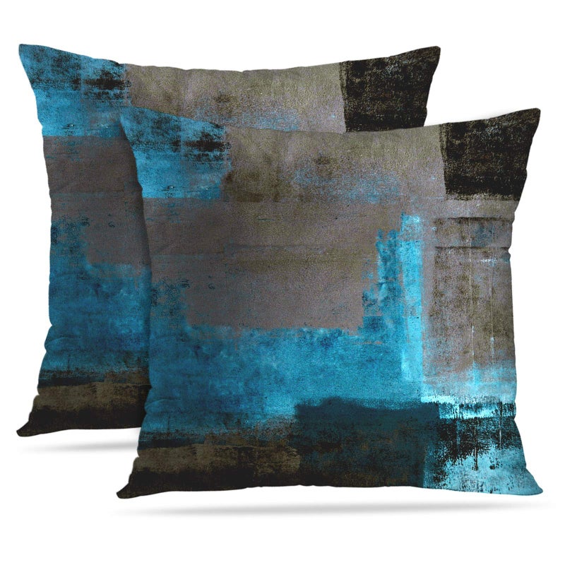 Britimes Britimes Throw Pillow Covers Modern Home Art Decor  18 x 18 Inches Set of 2 Pillow Cases Decorative  Abstract Oil Painting Pillowcases for Bedroom  Living Room  Cushion Couch Sofa  Teal Grey  - Image 2
