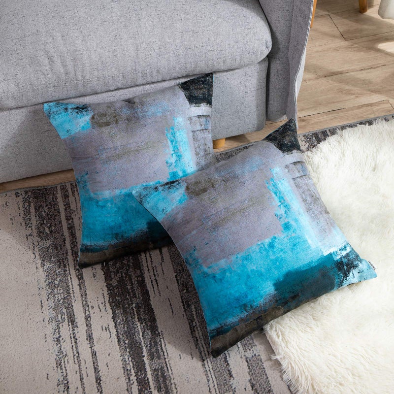 Britimes Britimes Throw Pillow Covers Modern Home Art Decor  18 x 18 Inches Set of 2 Pillow Cases Decorative  Abstract Oil Painting Pillowcases for Bedroom  Living Room  Cushion Couch Sofa  Teal Grey  - Image 5