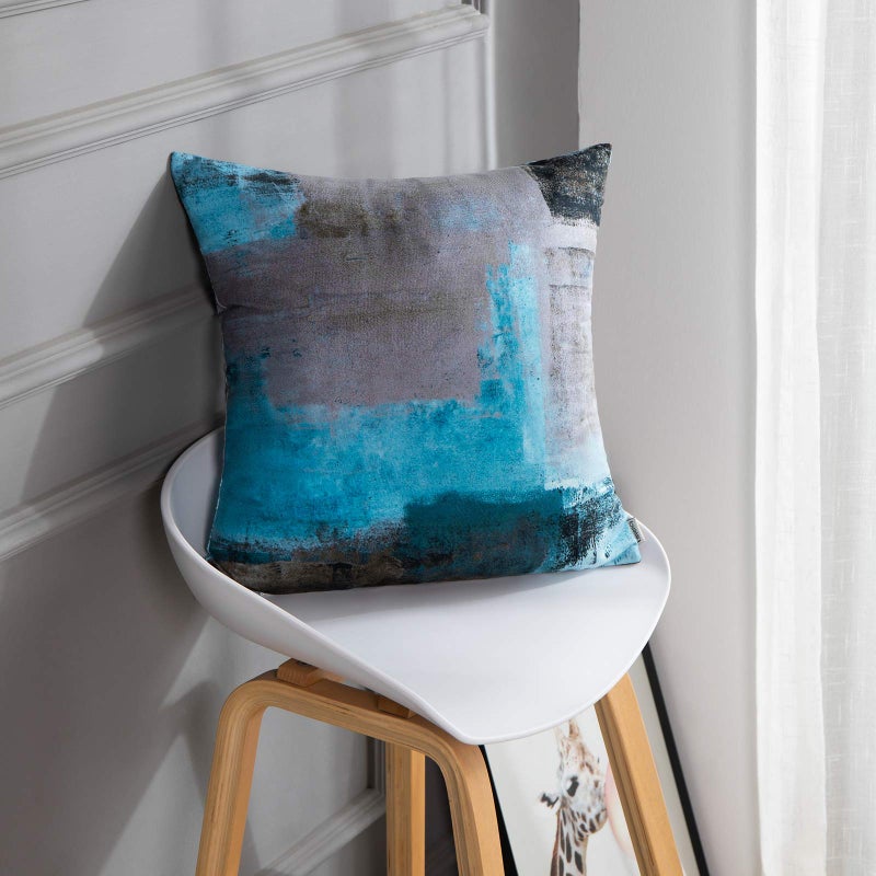 Britimes Britimes Throw Pillow Covers Modern Home Art Decor  18 x 18 Inches Set of 2 Pillow Cases Decorative  Abstract Oil Painting Pillowcases for Bedroom  Living Room  Cushion Couch Sofa  Teal Grey  - Image 3
