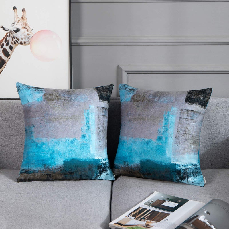 Britimes Britimes Throw Pillow Covers Modern Home Art Decor  18 x 18 Inches Set of 2 Pillow Cases Decorative  Abstract Oil Painting Pillowcases for Bedroom  Living Room  Cushion Couch Sofa  Teal Grey  - Image 4