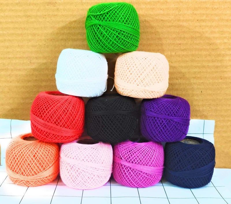 RSP Quality bit® Embroidery Material Crochet Cotton Thread Yarn for Knitting and Craft Making (10 Ball, Multicolor) - Image 1