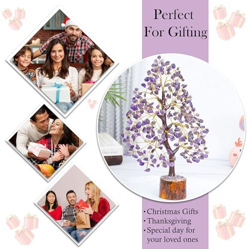 Crocon Amethyst Gemstone Tree Feng Shui Figurine Money Bonsai Good Luck Chakra Balancing Reiki Healing Crystals Decoration Ornament Sculpture Prosperity Table Decor Gift Size 10-12" - Image 2
