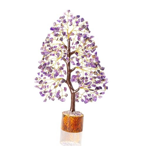 Crocon Amethyst Gemstone Tree Feng Shui Figurine Money Bonsai Good Luck Chakra Balancing Reiki Healing Crystals Decoration Ornament Sculpture Prosperity Table Decor Gift Size 10-12" - Image 1