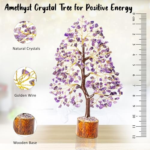 Crocon Amethyst Gemstone Tree Feng Shui Figurine Money Bonsai Good Luck Chakra Balancing Reiki Healing Crystals Decoration Ornament Sculpture Prosperity Table Decor Gift Size 10-12" - Image 4