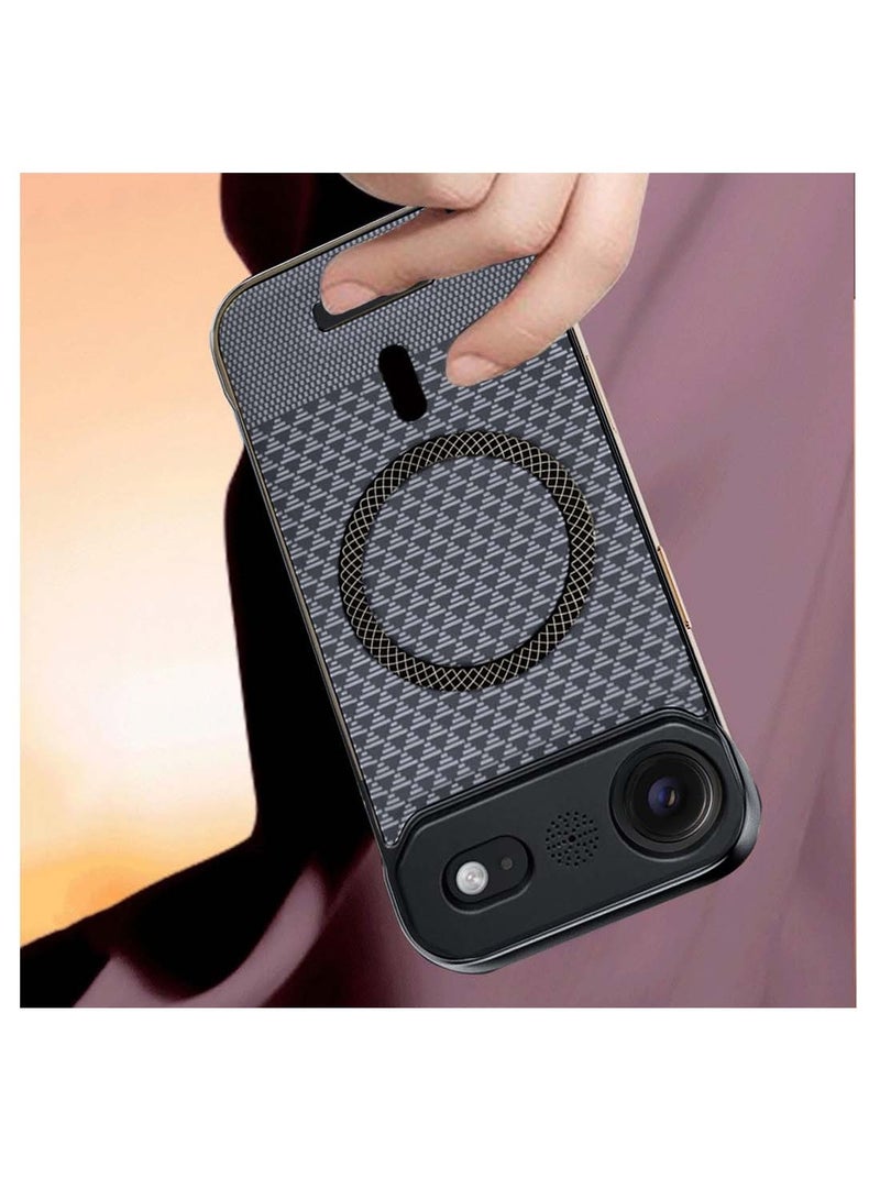 Wtech Apple iPhone Air 5G 2025 Magnetic Metal Frameless Fabric Texture Slim PC Magsafe Case Cover (MCCPSN) - Black/White - Image 3