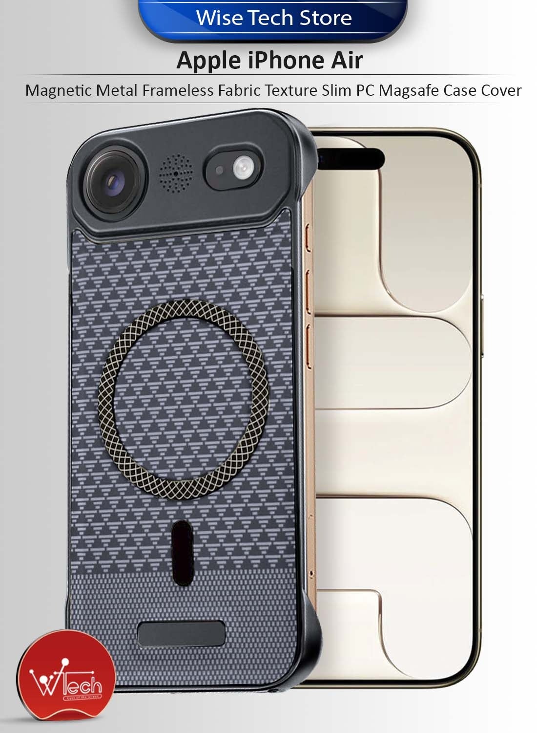 Apple iPhone Air 5G 2025 Magnetic Metal Frameless Fabric Texture Slim PC Magsafe Case Cover (MCCPSN) - Black/White