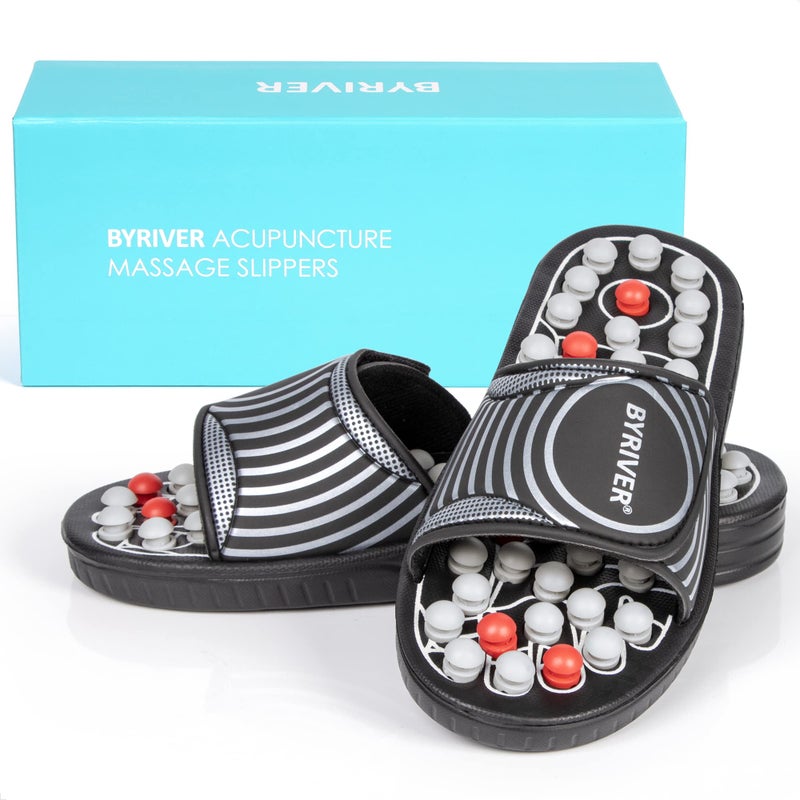 BYRIVER Foot Reflexology Tools Pressure Point Massage Mat Slippers Slides Sandals Shoes Back Knee Feet Arch Heel Pain Tension Relief Products Relaxation Gifts for Mom Dad Parents02L - Image 2