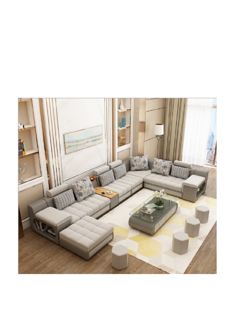 Ripple FURNITURE Living Room Fashion Fabric Combination Set Cafe Hotel Furniture Simple Leisure Sofa 7 Seater L Shape Grey 398X90X85  - Image 1