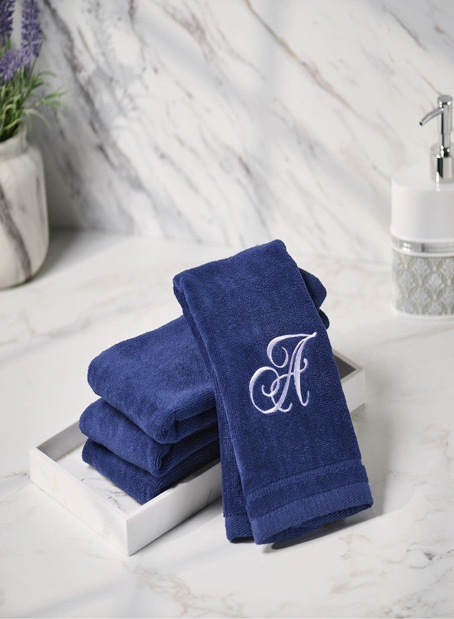 Creative Scents Personalized Initial Fingertip Towels 4 Pack 11x18 - White Embroidery on Navy Blue Towel, Modern Monogrammed Towels, Great Personalized Initial Gift for Women, Teachers, Friends, Bridesmaids Initial M - Image 3