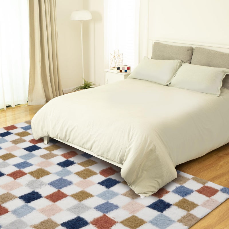 TOOHUB Super Soft Rug for Bedroom, 5x7 Ft Rainbow Area Rug Classic Checkered Shaggy Rug Anti-Skid High Pile Soft Fluffy Fuzzy Carpet for Living Room Bedroom Kids Room Nursery, Dorm Home Decor - Image 2