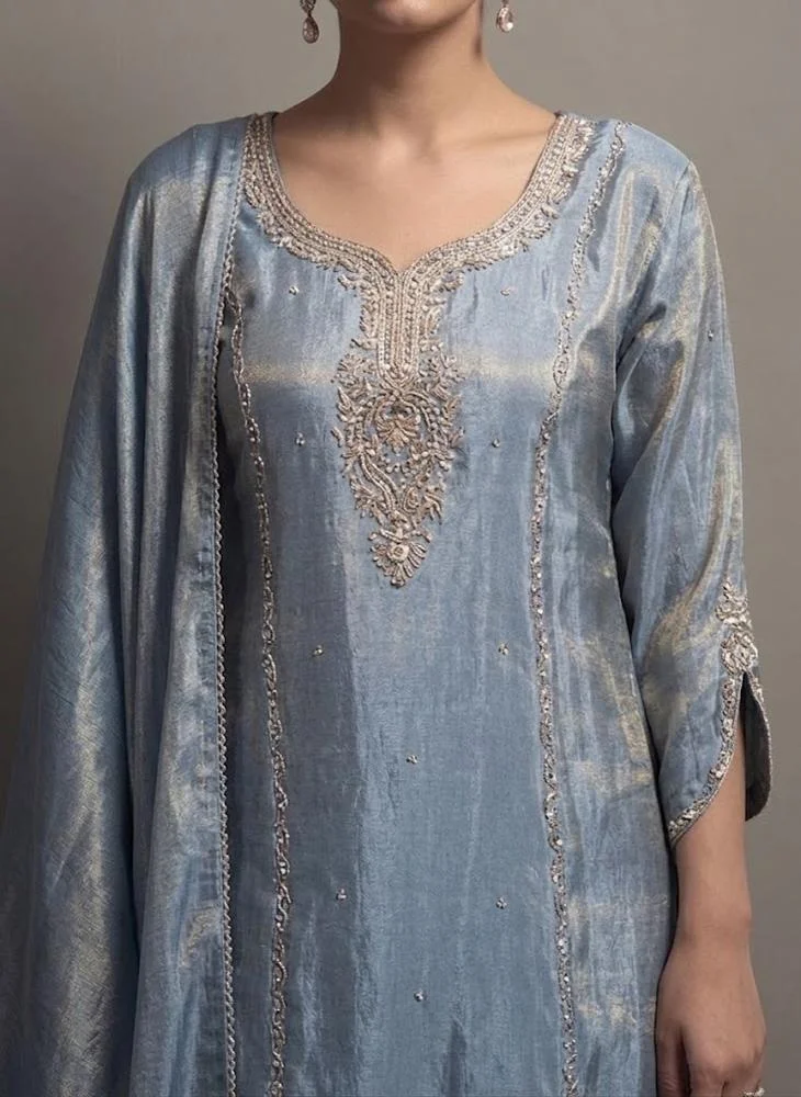 Viny VINY Grey Embellished Suit Set – Plus Size Women's Indian Ethnic Wear
