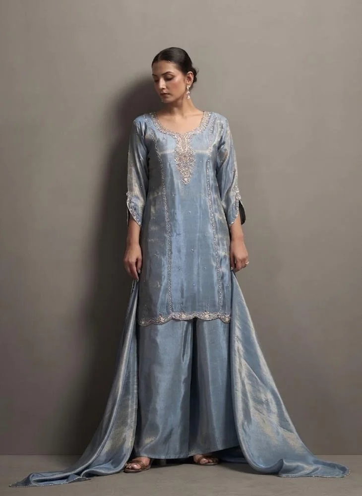Viny VINY Grey Embellished Suit Set – Plus Size Women's Indian Ethnic Wear