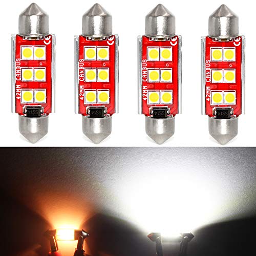 PHINLION 578 LED Bulb White 500 Lumens Super Bright 3030 6SMD Festoon 41mm 42mm 2112 2122 LED Bulbs for Car Interior Map Dome Reading Trunk Courtesy Lights Nonpolarity Pack of 4 - Image 1