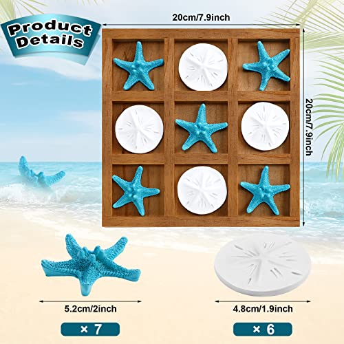 Chunful Beach House Decor Wooden Tic Tac Toe Game with Resin Seashell and Starfish Multilayer Tic Tac Toe Board Fun for Family Travel Beach Game 7.87 x 7.87 x 0.47 Inch (Wood Color) - Image 2