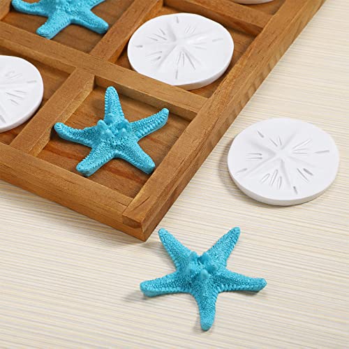 Chunful Beach House Decor Wooden Tic Tac Toe Game with Resin Seashell and Starfish Multilayer Tic Tac Toe Board Fun for Family Travel Beach Game 7.87 x 7.87 x 0.47 Inch (Wood Color) - Image 3