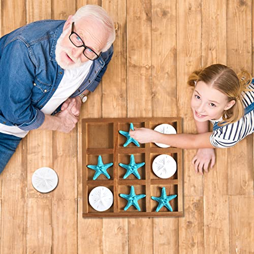 Chunful Beach House Decor Wooden Tic Tac Toe Game with Resin Seashell and Starfish Multilayer Tic Tac Toe Board Fun for Family Travel Beach Game 7.87 x 7.87 x 0.47 Inch (Wood Color) - Image 5