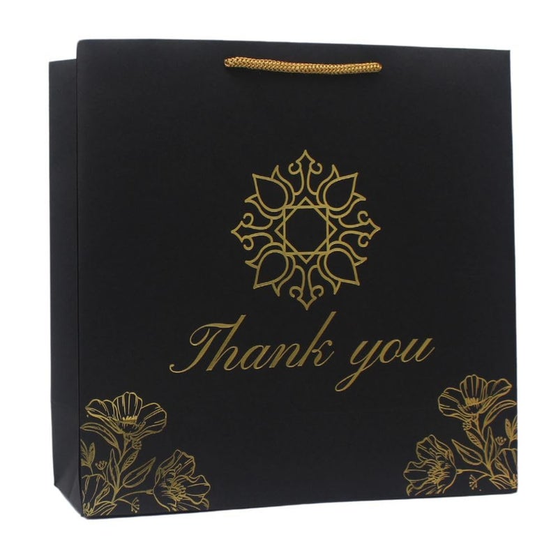 TASCHE TASCHE Black Gold Foil Thank U Design Paper Gift Bags for Return Gifts Weddings Birthday Holiday Presents Pack Of 24 l 10x10x4 Inches 