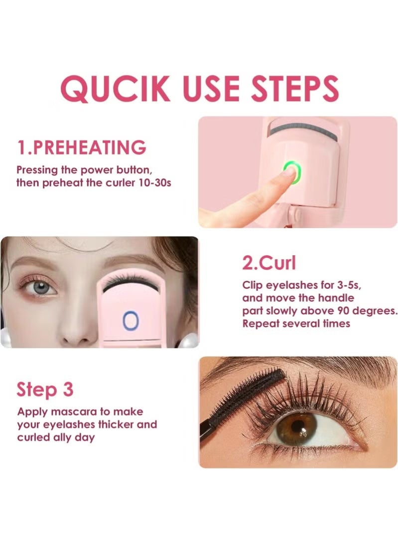 Azonee Heated Eyelash Curler, Electric Quick Heating Eyelash Curler With 2 Heating Modes, Suitable For Women's Makeup Quick Natural Eyelash Curler, Pink - Image 2