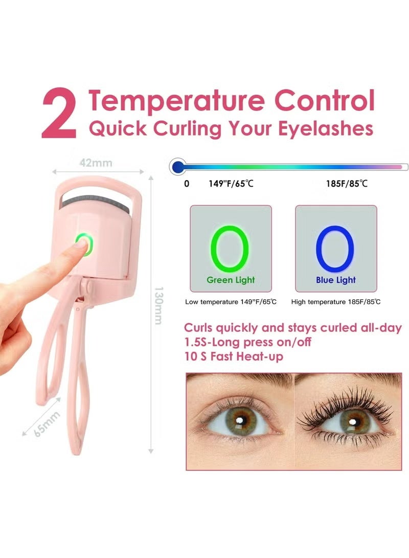 Azonee Heated Eyelash Curler, Electric Quick Heating Eyelash Curler With 2 Heating Modes, Suitable For Women's Makeup Quick Natural Eyelash Curler, Pink - Image 5