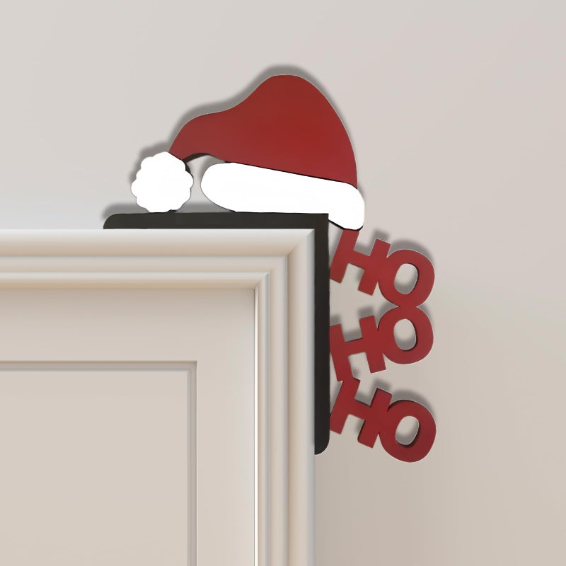 Sanmtang 2024 Christmas Door Topper Holiday Home Decor Funny Snowman Santa Claus Top Door Frame Corner Sign Decorations  Windows Walls DIY Craft for Christmas Party Ornament (Santa Hat) - Image 1