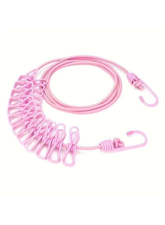Pink Portable Travel Clothesline Retractable Windproof Elastic Laundry Drying Rope - Image 1