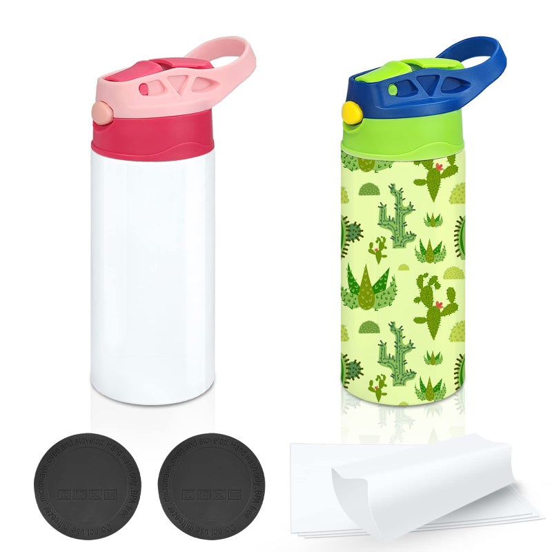 XccMe Kids Sublimation Tumbler12oz Sublimation Water Bottle BlanksStraight Stainless Steel Todder Sippy Cup2PACK Double Wall Insulated Sippy Tumbler with HandleShrink FilmsLeak Proof