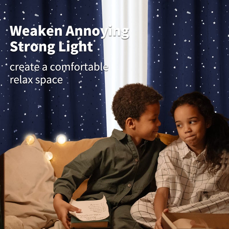 BGment الستائر Bragge Kids Blackout لغرفة النوم - Grommet حراري معزول نجم طباعة غرفة الستائر المظلمة لمجموعة غرفة المعيشة من لوحين (52 × 72 بوصة الأزرق البحرية) - Image 2