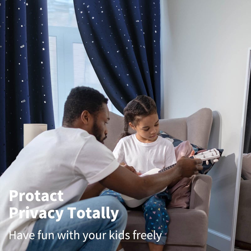 BGment الستائر Bragge Kids Blackout لغرفة النوم - Grommet حراري معزول نجم طباعة غرفة الستائر المظلمة لمجموعة غرفة المعيشة من لوحين (52 × 72 بوصة الأزرق البحرية) - Image 3