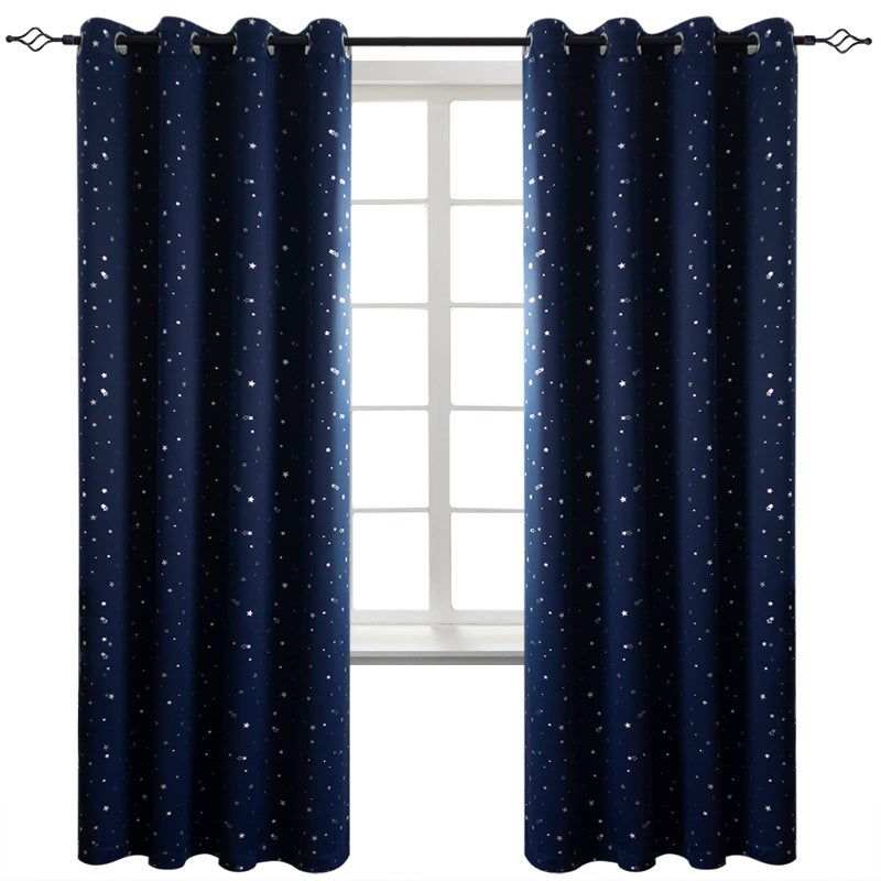 BGment الستائر Bragge Kids Blackout لغرفة النوم - Grommet حراري معزول نجم طباعة غرفة الستائر المظلمة لمجموعة غرفة المعيشة من لوحين (52 × 72 بوصة الأزرق البحرية) - Image 1