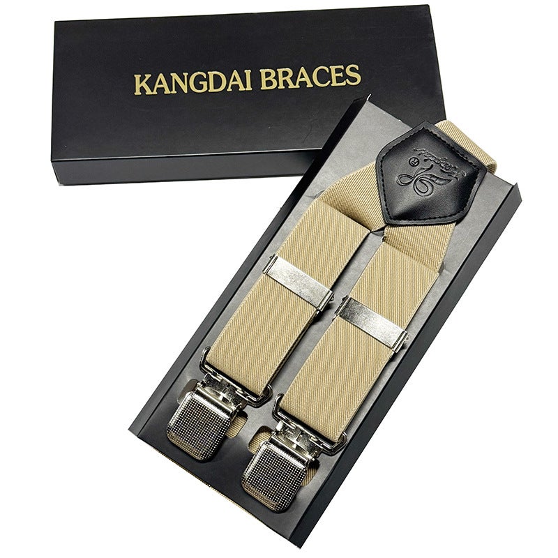 Elastic Adjustable Mens Suspenders with 4 Clips ginger yellow 