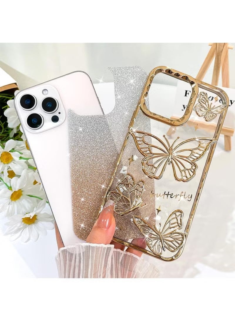 X-level for iPhone 16 Pro Max Cover, 3D Butterfly Case  Slim Plating Glitter Bling Luxury Cover for Women Girls Protective Camera Protection Bumper 6.9" Gold - Image 3