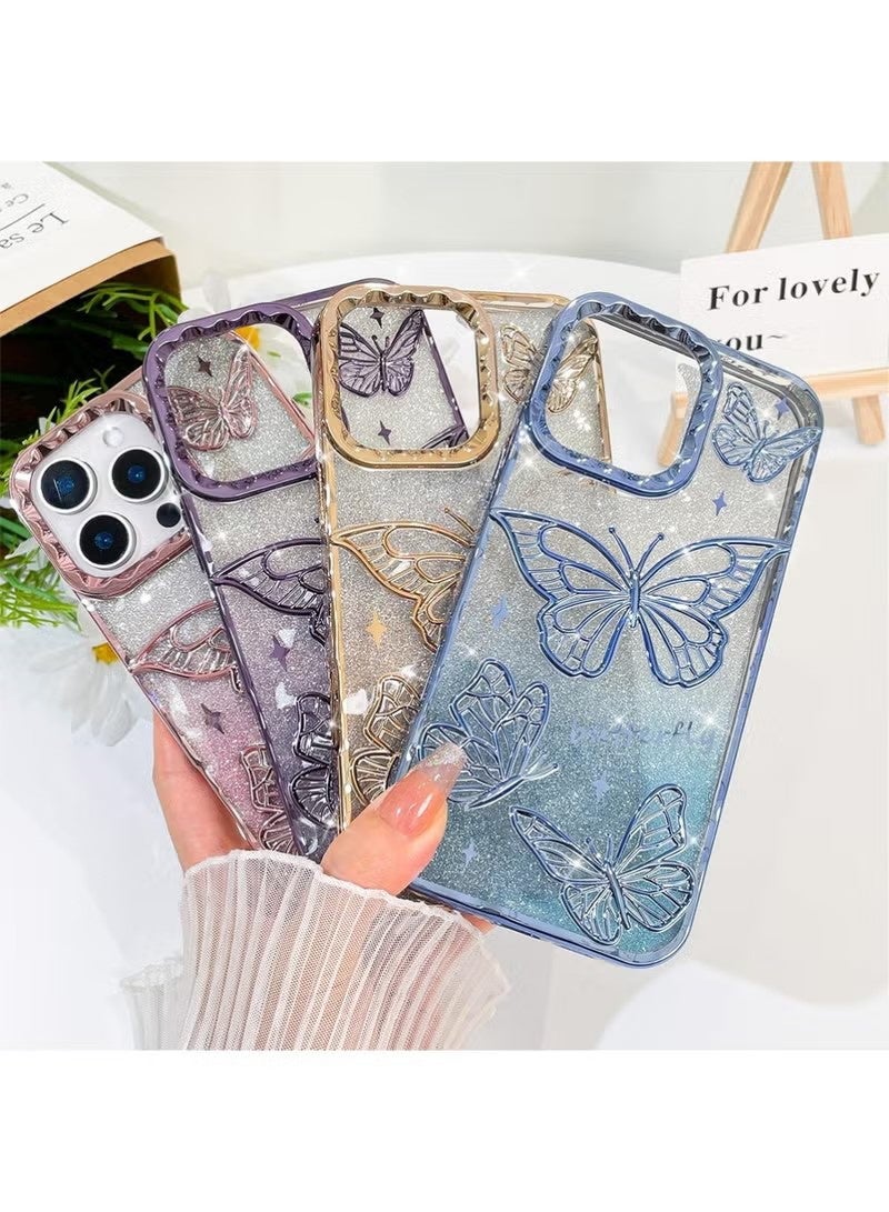 X-level for iPhone 16 Pro Max Cover, 3D Butterfly Case  Slim Plating Glitter Bling Luxury Cover for Women Girls Protective Camera Protection Bumper 6.9" Gold - Image 4