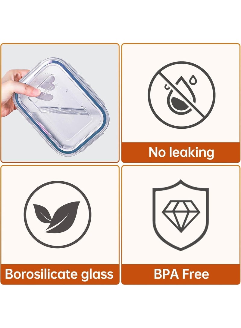 تايكوم مجموعة حاويات تحضير الوجبات الزجاجية، 8 قطع، حاويات تخزين طعام زجاجية متنوعة مع أغطية، صندوق غداء زجاجي للتحكم في الحصص، صندوق بينتو زجاجي محكم الإغلاق، حاويات غداء، عبوة من 8 قطع باللون الأزرق. - Image 2