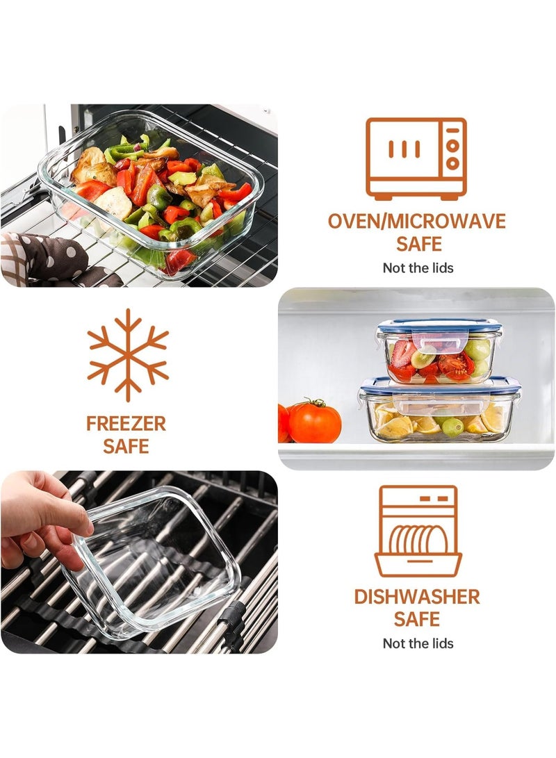 تايكوم مجموعة حاويات تحضير الوجبات الزجاجية، 8 قطع، حاويات تخزين طعام زجاجية متنوعة مع أغطية، صندوق غداء زجاجي للتحكم في الحصص، صندوق بينتو زجاجي محكم الإغلاق، حاويات غداء، عبوة من 8 قطع باللون الأزرق. - Image 4