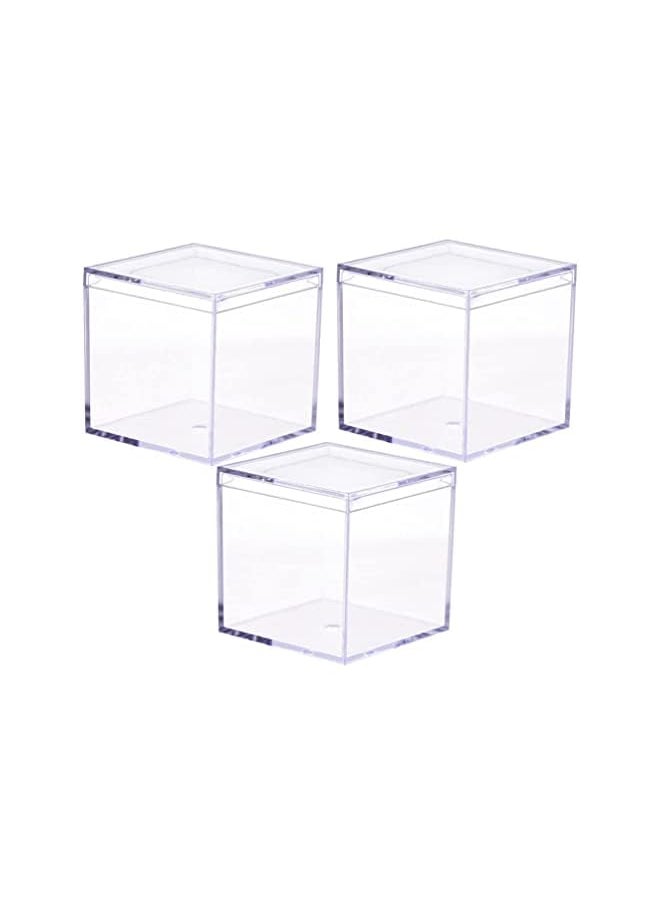PROMASS - 8.5cm Clear Acrylic Plastic Square Cube Small Plastic Storage Box with Lid Square Clear Containers Box for Candy and Tiny Jewelry Storage Box - Image 1