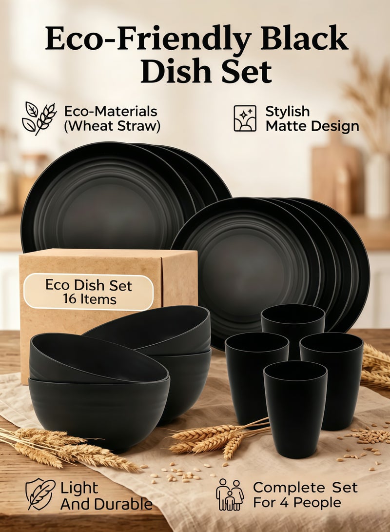 Allieuka 16 PCS Tableware Set,Wheat Straw Dinnerware Set,Kitchen Plates and Bowls Set,Unbreakable Modern Dish Set,Unbreakable Reusable Dinnerware Set,Dishwasher and Microwave Safe,Lightweight And Durable,Including Dinner Plates, Dessert Plates, Bowls & Cups,For Outdoor Kitchen and Apartment Dinning - Image 1