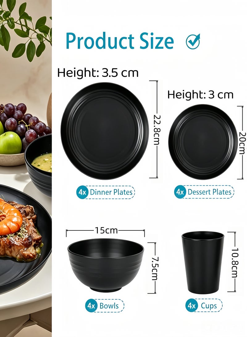 Allieuka 16 PCS Tableware Set,Wheat Straw Dinnerware Set,Kitchen Plates and Bowls Set,Unbreakable Modern Dish Set,Unbreakable Reusable Dinnerware Set,Dishwasher and Microwave Safe,Lightweight And Durable,Including Dinner Plates, Dessert Plates, Bowls & Cups,For Outdoor Kitchen and Apartment Dinning - Image 2